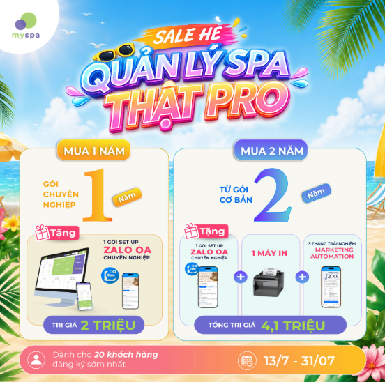 Sale Hè Thật Cool - Ưu Đãi Phần Mềm Quản Lý Spa Myspa Dành Cho Khách Hàng Đăng Ký Lần Đầu Và Đang Sử Dụng