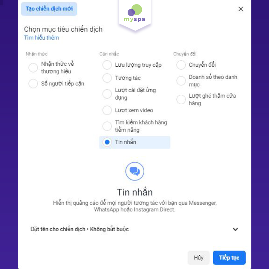 Chạy quảng cáo gửi tin nhắn Facebook cho spa